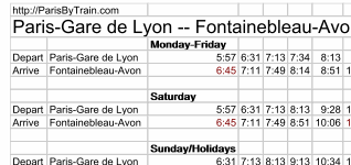 Paris to Fontainebleau Train Timetable (PDF)