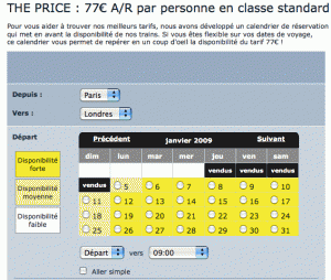 Calendrier de disponibilité Eurostar