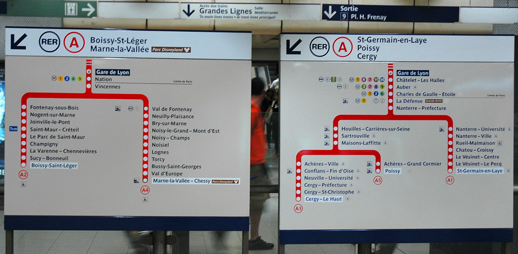 RER A Line Map within Gare de Lyon Station in Paris