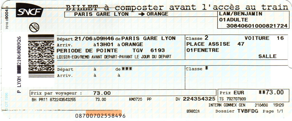 France Tgv Train Ticket Validation Punching Paris By Train