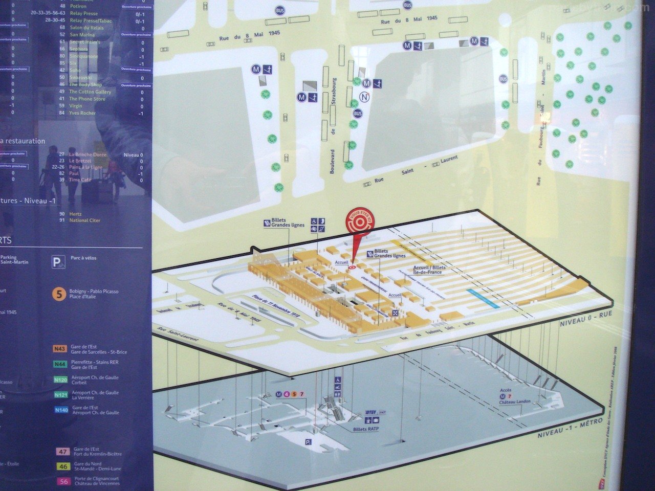 Paris Est station levels map - Paris by Train