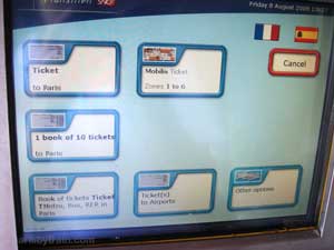 Paris Train Ticket Vending Machine Ticket Types