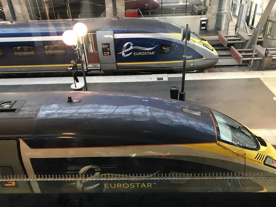 Eurostar trains at platform in Gare du Nord