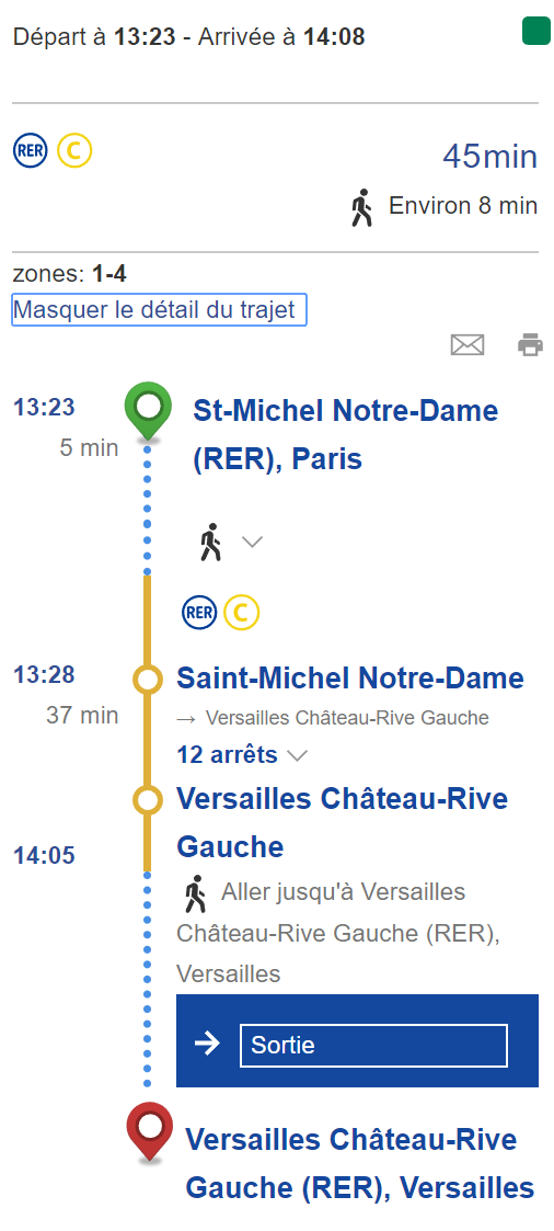 St Michel Notre Dame to Versailles Rive Gauche route