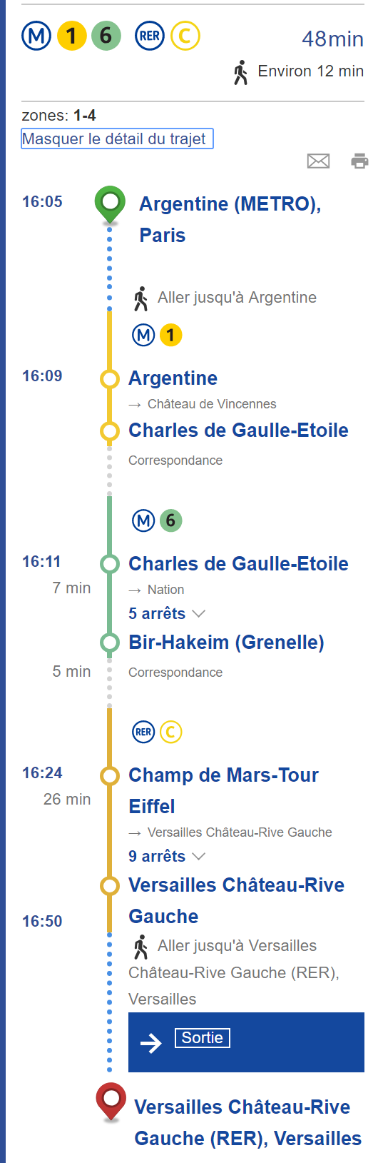 Paris Metro RER Argentine to Versailles trip