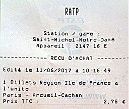 Paris RER Ticket Receipt