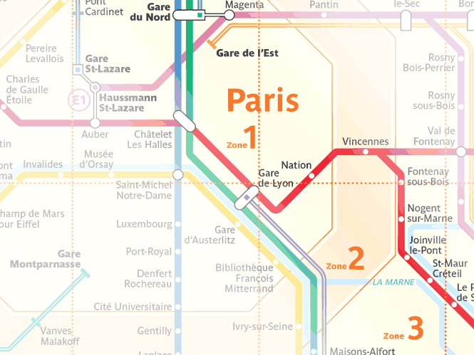 carte zone paris Paris Transportation Zone Map   Paris by Train