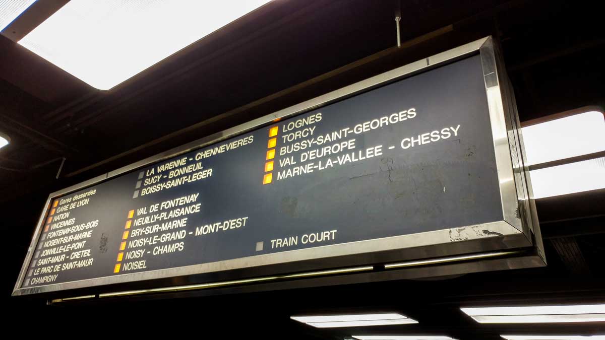 Rer Overhead Station Stops Panel Rer A Paris By Train