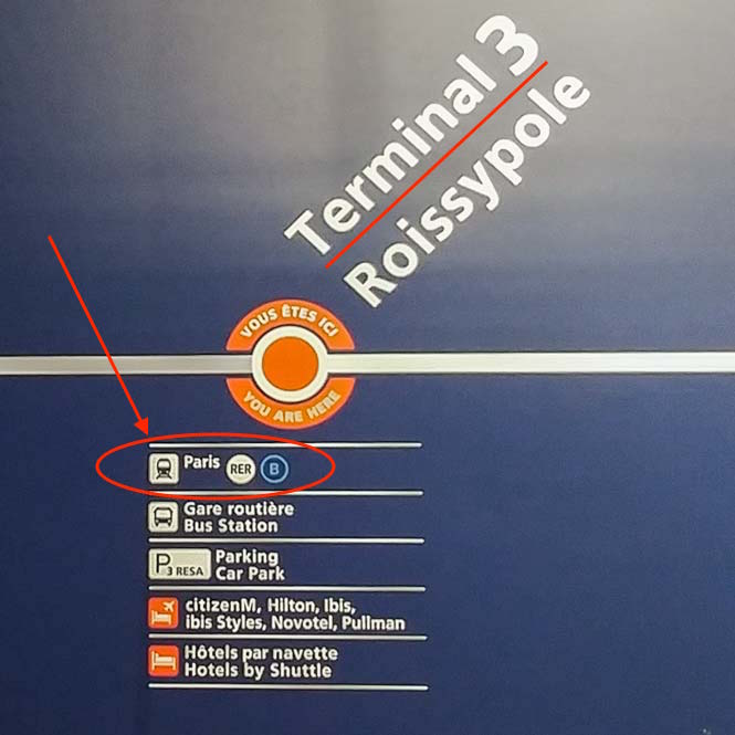 RER B station highlighted at CDG Terminal 3 Roissypole