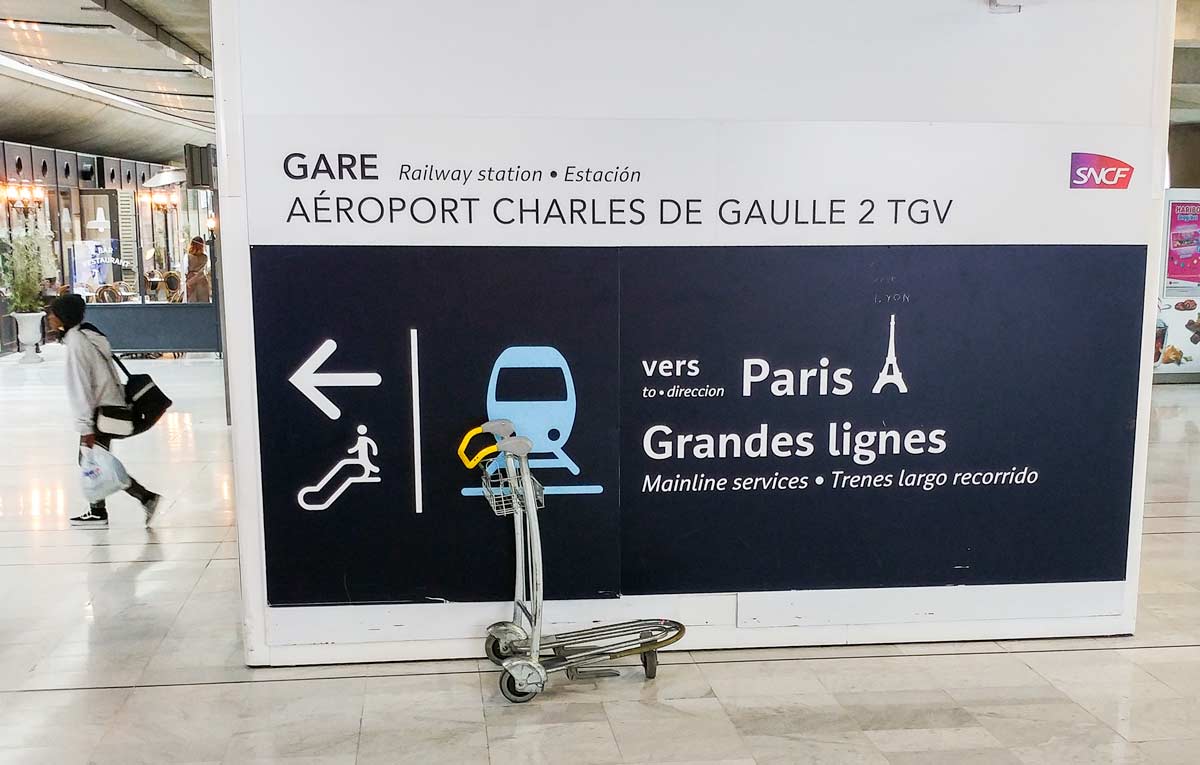 CDG Airport Terminal 2 RER B train station sign