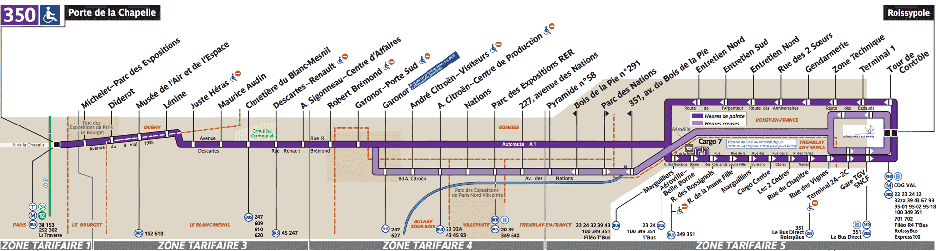 Paris CDG Airport Bus 350 route map