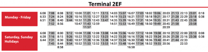 Roissybus bus timetable from CDG Terminal 2E 2F to Paris