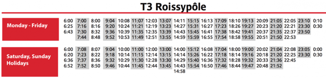 Roissybus bus timetable from CDG Terminal 3 - Roissypole to Paris