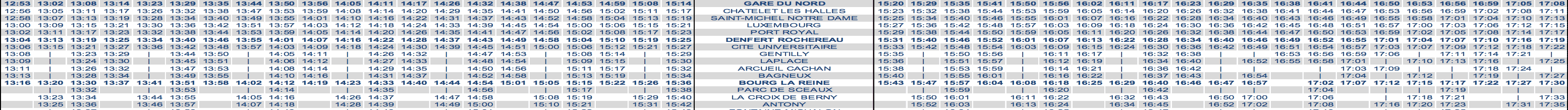 RER B Train Timetable Paris to Antony (ORY) Afternoon Weekday Strike 2020