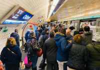 Paris Metro line 1 platform at Chatelet during 2020 Paris train strikes