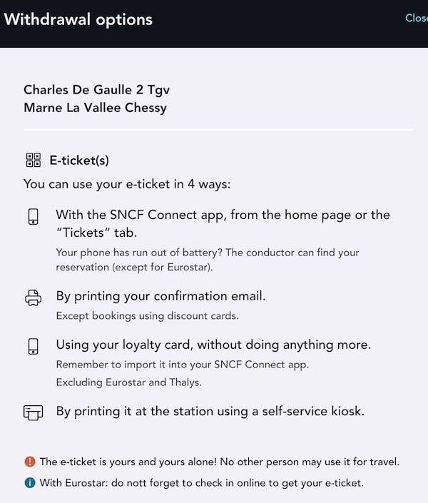 CDG Disney TGV train ticket collection options