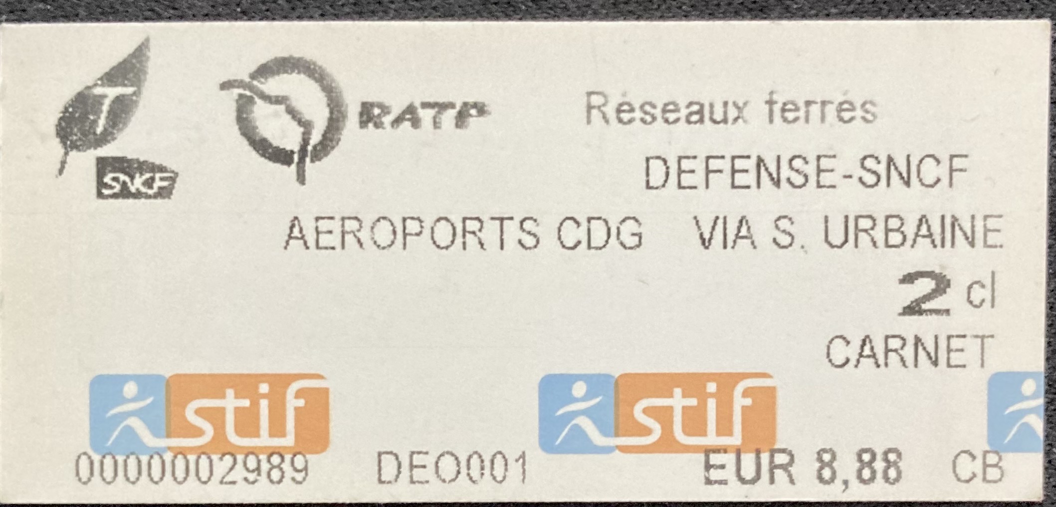 CDG to La Defense Paris Ile de France Transilien train ticket