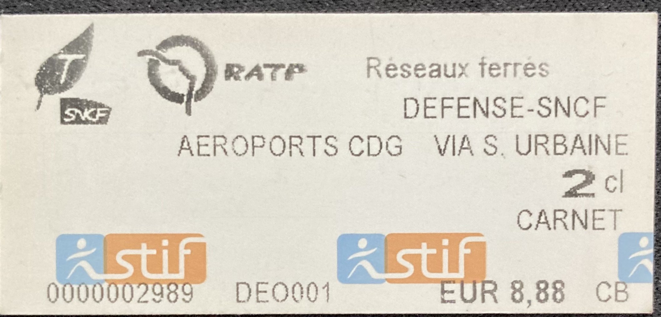 CDG to La Defense Paris Ile de France Transilien train ticket