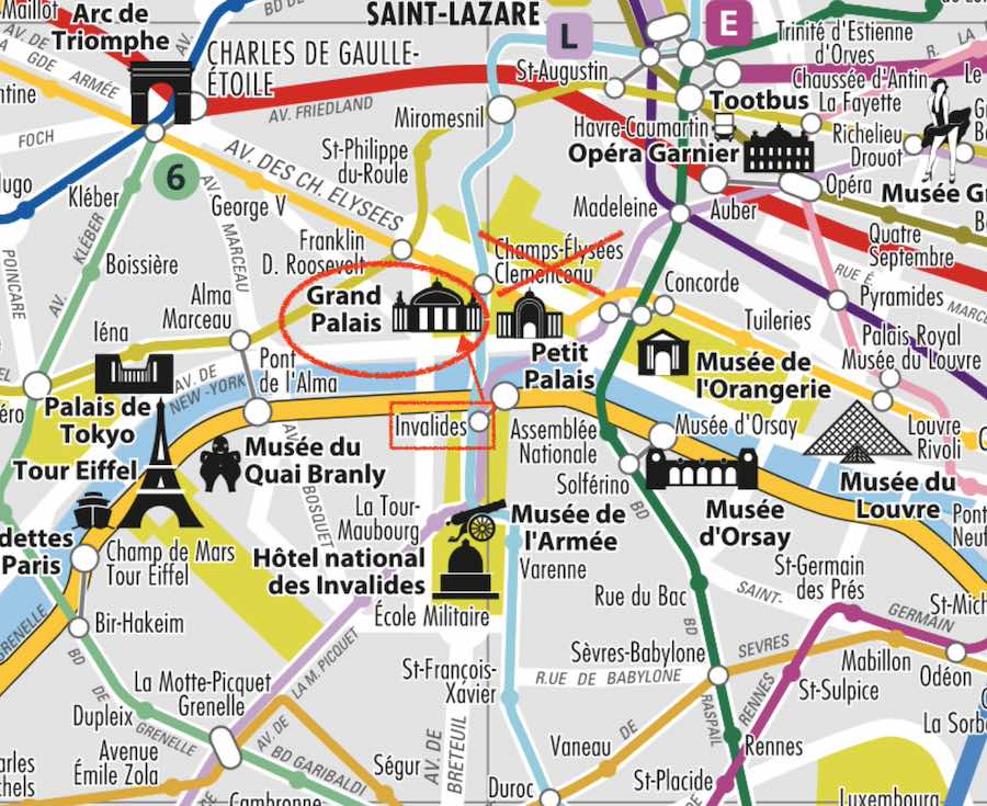Alternate access route to Grand Palais by Invalides + Pont Alexandre III