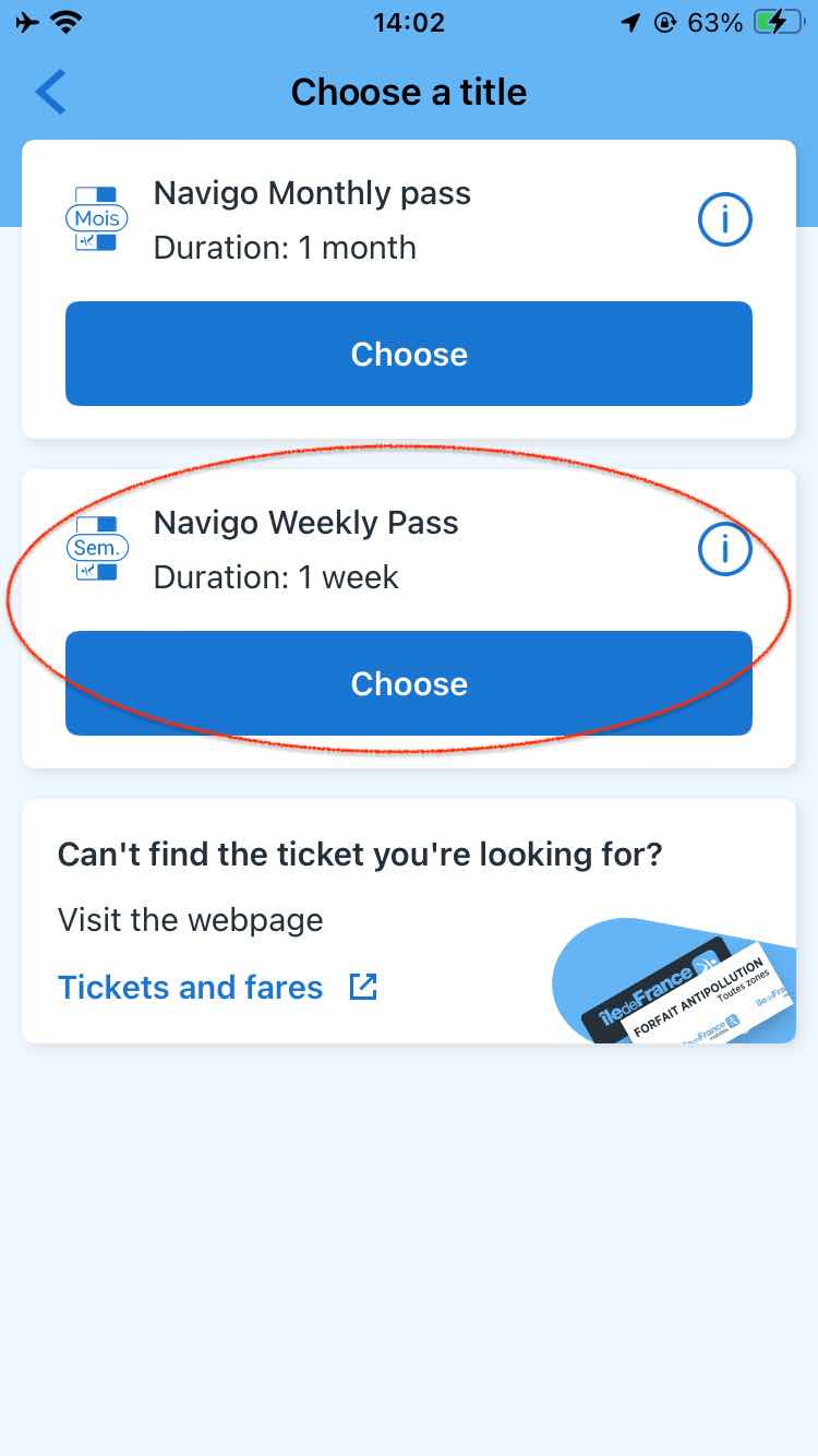 iPhone Navigo app IDF Mobilites Navigo Week Pass